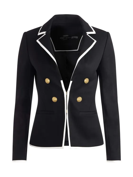Women Alice and Olivia Mya Contrast Piping Fitted Blazer