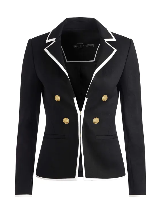 Women Alice and Olivia Mya Contrast Piping Fitted Blazer + Princess Contrast Piping Pant