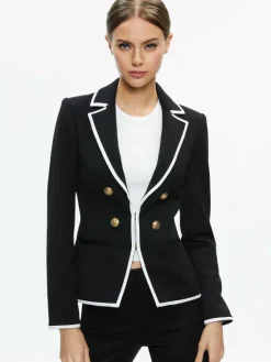 Women Alice and Olivia Mya Contrast Piping Fitted Blazer + Princess Contrast Piping Pant