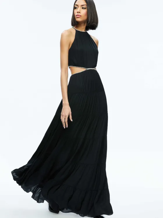 Women Alice and Olivia Myrtice Embellished Cut Out Maxi Dress