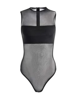 Women Alice and Olivia Nichol High Neck Sleeveless Mesh Bodysuit