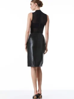 Women Alice and Olivia Nichol High Neck Sleeveless Mesh Bodysuit