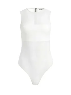 Women Alice and Olivia Nichol High Neck Sleeveless Mesh Bodysuit
