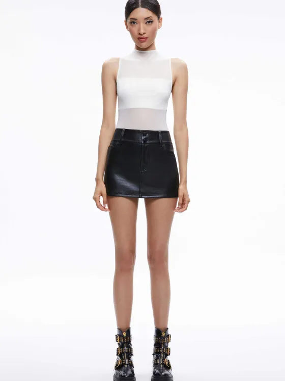 Women Alice and Olivia Nichol High Neck Sleeveless Mesh Bodysuit