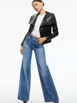 Women Alice and Olivia Nita Leather Drape Front Jacket