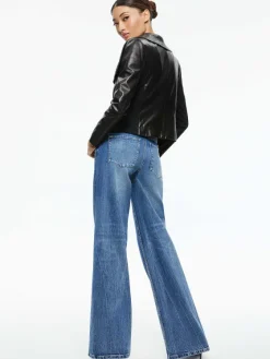 Women Alice and Olivia Nita Leather Drape Front Jacket