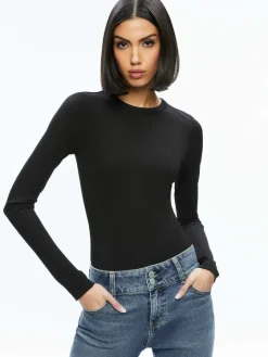 Women Alice and Olivia Olea Round Neck Bodysuit