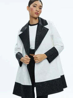 Women Alice and Olivia Paola Swing Coat With Border Detail