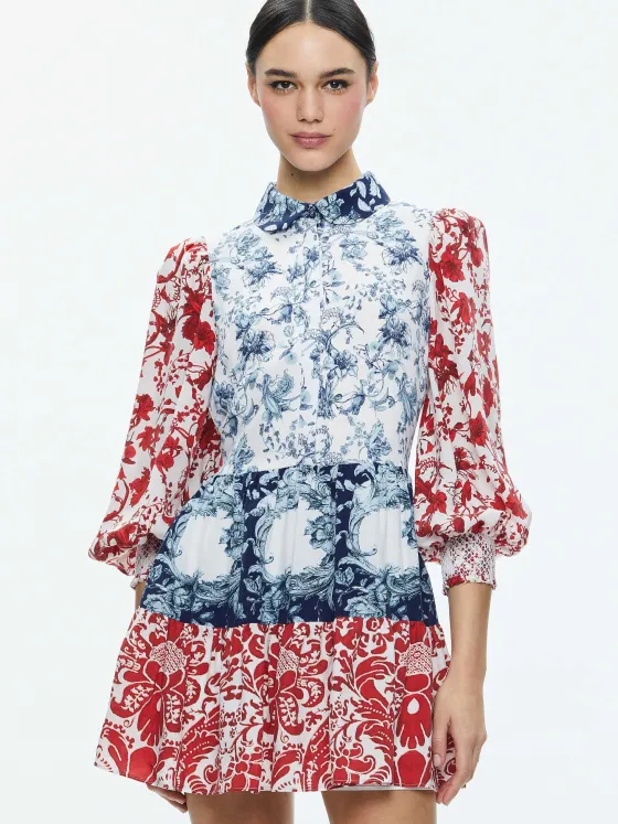 Women Alice and Olivia Paulie Tiered Blouson Sleeve Mini Dress