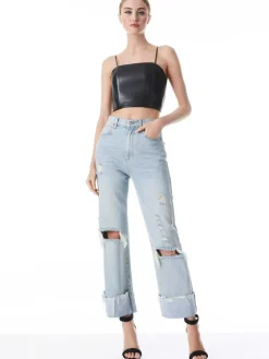 Women Alice and Olivia Pearle Vegan Leather Spaghetti Strap Bustier