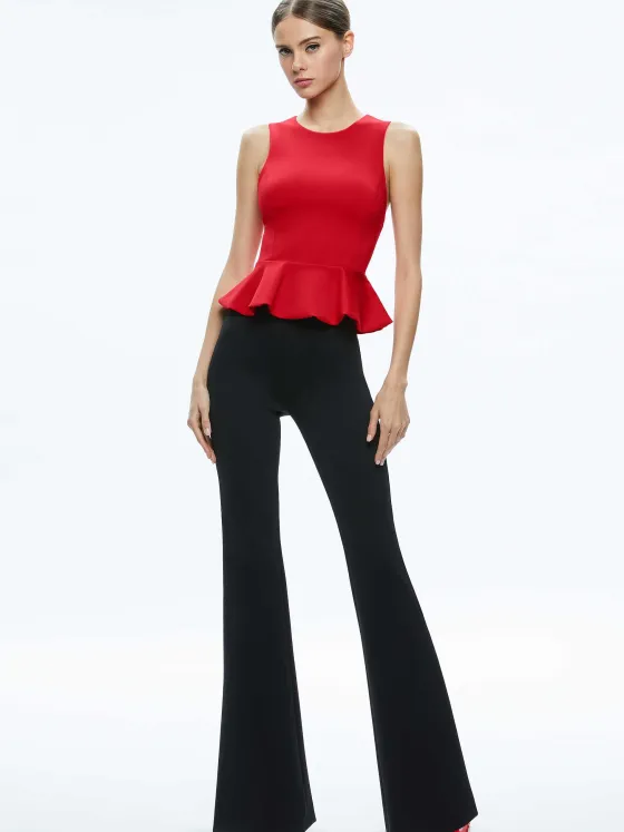 Women Alice and Olivia Poppy Crew Neck Peplum Top