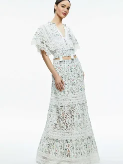 Women Alice and Olivia Reise Embroidered Tiered Maxi Skirt