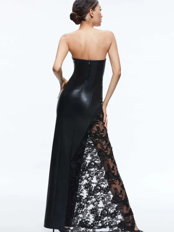 Women Alice and Olivia Retha Vegan Leather Lace Maxi Dress