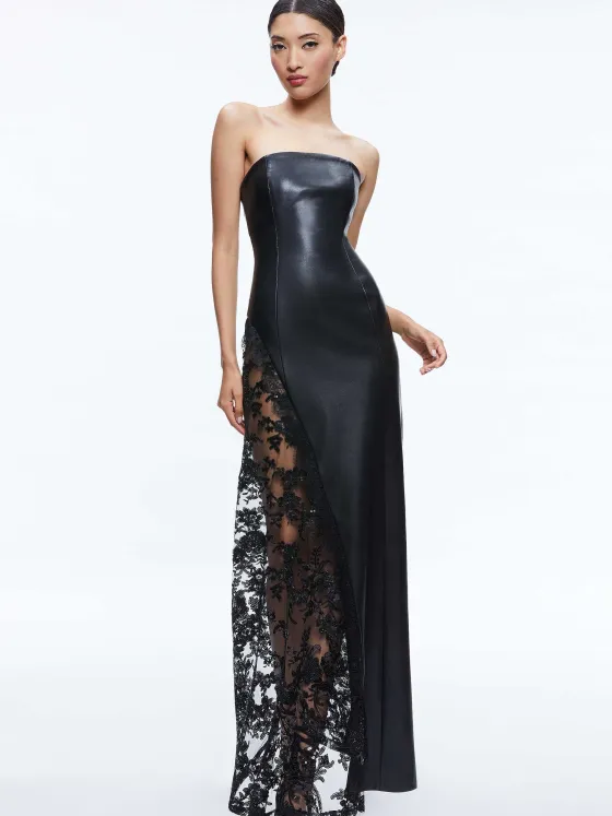 Women Alice and Olivia Retha Vegan Leather Lace Maxi Dress
