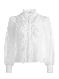 Women Alice and Olivia Rheba Mock Neck Button Front Lace Top