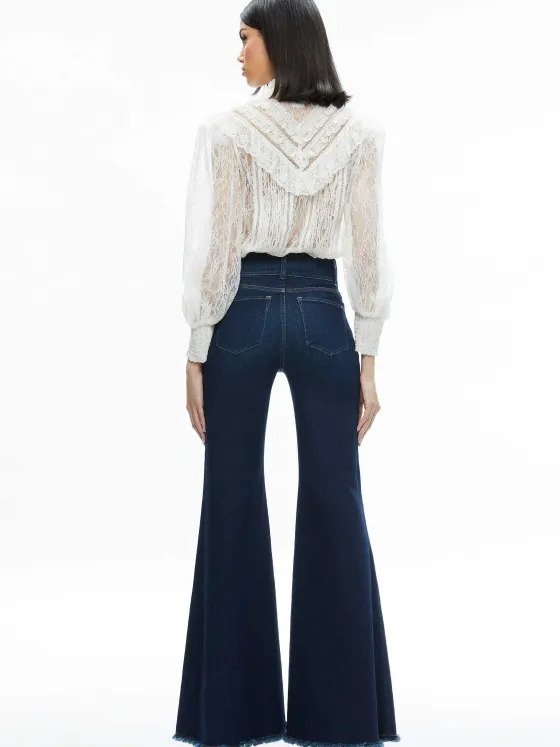 Women Alice and Olivia Rheba Mock Neck Button Front Lace Top