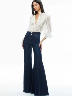 Women Alice and Olivia Rheba Mock Neck Button Front Lace Top