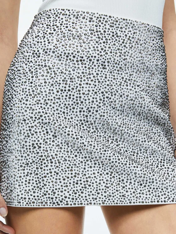 Women Alice and Olivia Riley Embellished Clean Waist A-Line Skirt