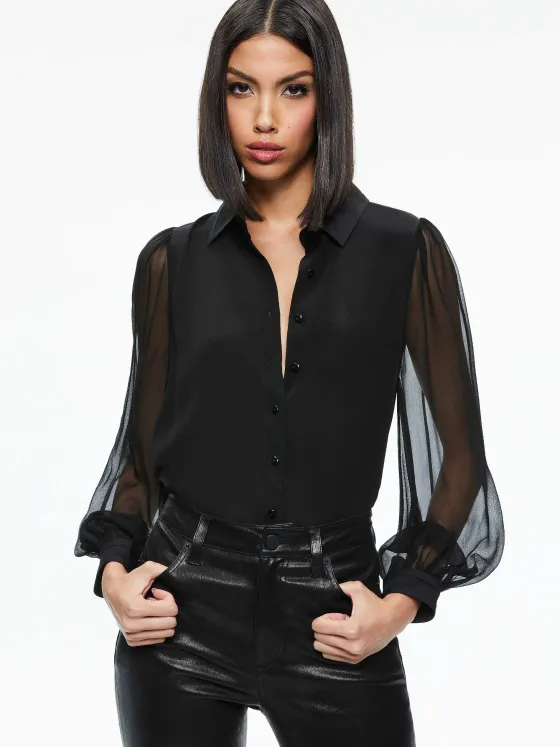 Women Alice and Olivia Roanne Blouson Sleeve Button Down