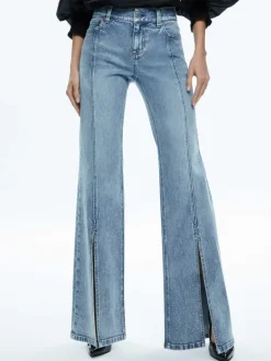 Women Alice and Olivia Sedona Low Rise Center Front Slits Flare Jean
