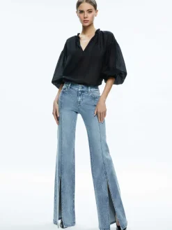 Women Alice and Olivia Sedona Low Rise Center Front Slits Flare Jean