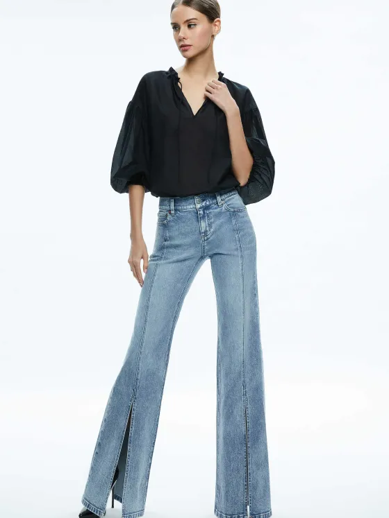 Women Alice and Olivia Sedona Low Rise Center Front Slits Flare Jean