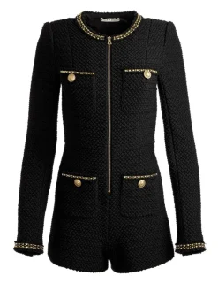 Women Alice and Olivia Shiloh Gold Zipper Romper