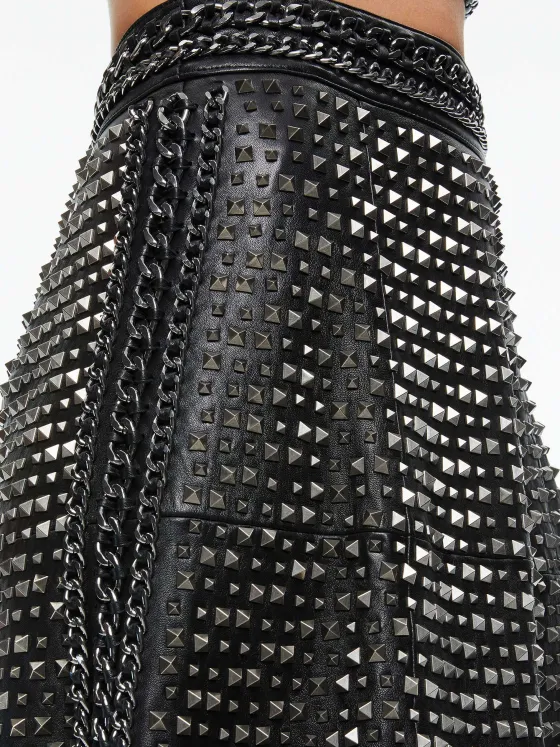 Women Alice and Olivia Sosie Studded Leather Midi Skirt