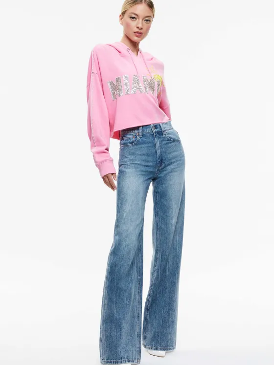 Women Alice and Olivia Sunny Boxy Cropped Hoodie