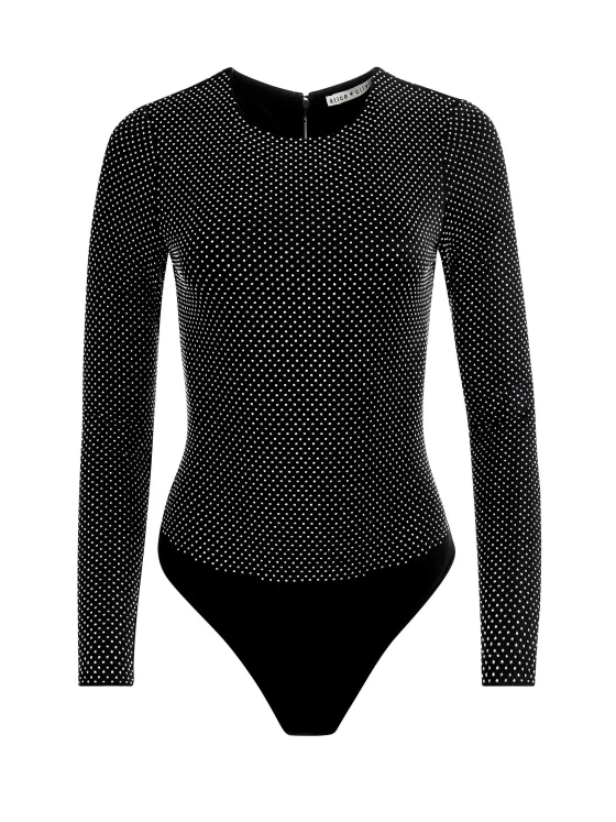 Women Alice and Olivia Taeyn Embellished Crew Neck Bodysuit