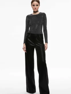 Women Alice and Olivia Taeyn Embellished Crew Neck Bodysuit