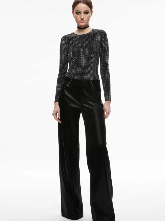 Women Alice and Olivia Taeyn Embellished Crew Neck Bodysuit