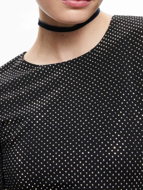Women Alice and Olivia Taeyn Embellished Crew Neck Bodysuit