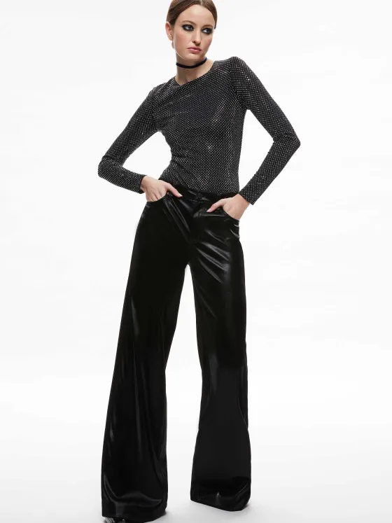 Women Alice and Olivia Taeyn Embellished Crew Neck Bodysuit
