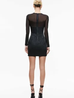 Women Alice and Olivia Takako Mesh Crew Neck Mini Dress