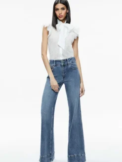 Women Alice and Olivia Talulah Ruffled Lace Blouse