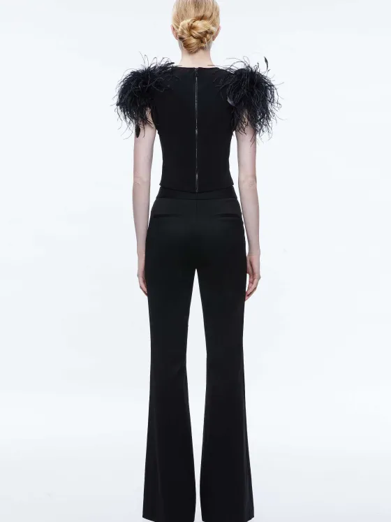 Women Alice and Olivia Tamica Feather Detail Top