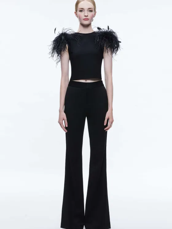 Women Alice and Olivia Tamica Feather Detail Top