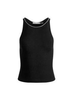 Women Alice and Olivia Val Crystal Fringe Cutout Tank