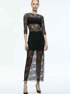 Women Alice and Olivia Vanita Embellished Neck Lace Crop Top + Iyanna Lace Maxi Skirt