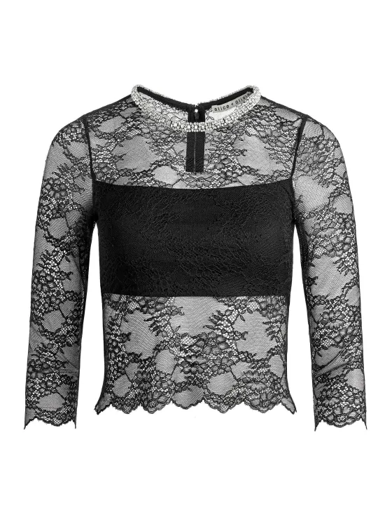 Women Alice and Olivia Vanita Embellished Neck Lace Crop Top + Iyanna Lace Maxi Skirt