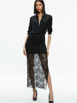 Women Alice and Olivia Vanita Embellished Neck Lace Crop Top + Iyanna Lace Maxi Skirt