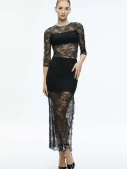 Women Alice and Olivia Vanita Embellished Neck Lace Crop Top + Iyanna Lace Maxi Skirt