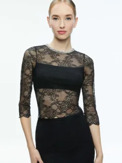 Women Alice and Olivia Vanita Embellished Neck Lace Crop Top + Iyanna Lace Maxi Skirt