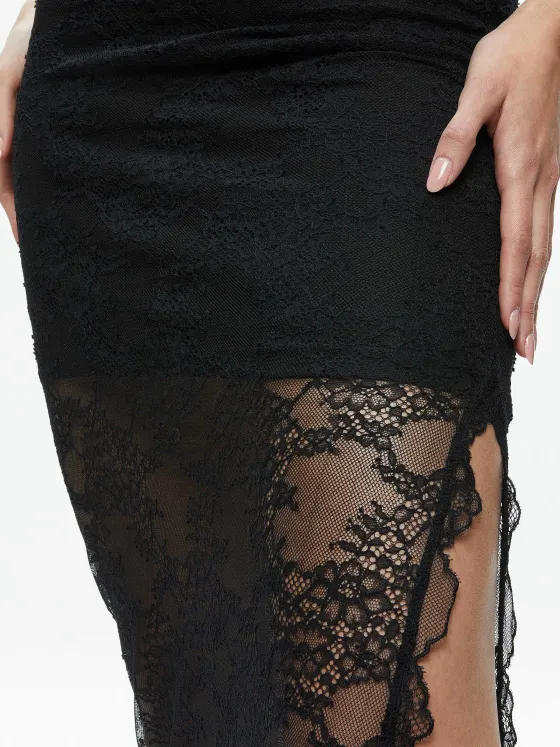 Women Alice and Olivia Vanita Embellished Neck Lace Crop Top + Iyanna Lace Maxi Skirt