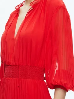 Women Alice and Olivia Vernia Blouson Sleeve Pleated Maxi Dress