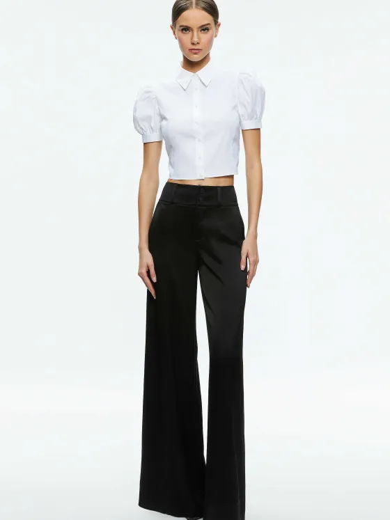 Women Alice and Olivia Willa Cropped Puff Sleeve Button Down
