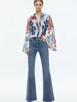 Women Alice and Olivia Willa Fitted Placket Bell Sleeve Top
