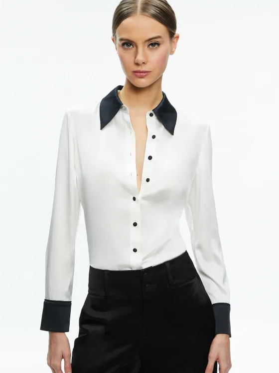 Women Alice and Olivia Willa Fitted Placket Top