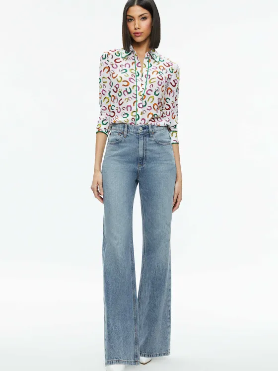 Women Alice and Olivia Willa Placket Top With Piping